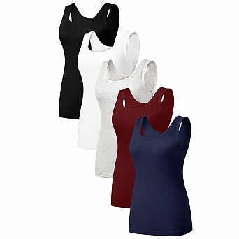 Womens 5-Pack Slim Fit Scoop Neck Tank Tops Basic Layering Sleeveless Shirts
