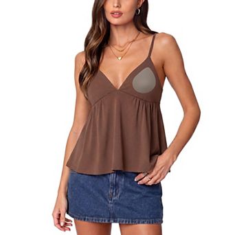 Women V Neck Babydoll Tank Tops Built In Bra Peplum Cami Summer Going Out
