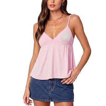 Women V Neck Babydoll Tank Tops Built In Bra Peplum Cami Summer Going Out