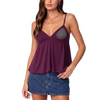 Women V Neck Babydoll Tank Tops Built In Bra Peplum Cami Summer Going Out