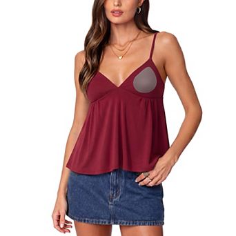 Women V Neck Babydoll Tank Tops Built In Bra Peplum Cami Summer Going Out
