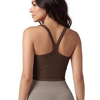Women's Seamless Ribbed Crop Racerback Cami Tank for Casual Wear Low Impact Workouts