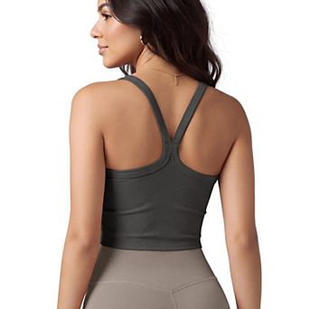 Women's Seamless Ribbed Crop Racerback Cami Tank for Casual Wear Low Impact Workouts