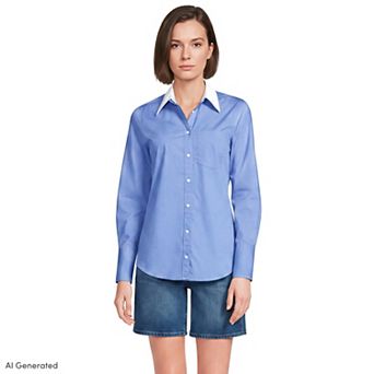 Women's Lands' End Long Sleeve Poplin Shirt With Removable Collar
