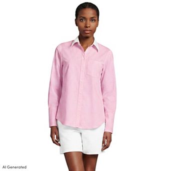 Women's Lands' End Long Sleeve Poplin Shirt With Removable Collar