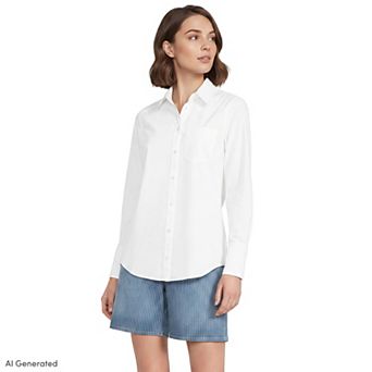 Women's Lands' End Long Sleeve Poplin Shirt With Removable Collar
