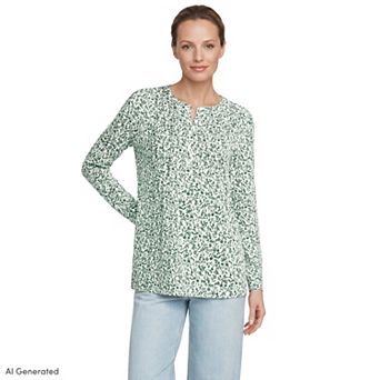 Women's Lands' End Long Sleeve Lightweight Pintuck Half Button Front Tunic