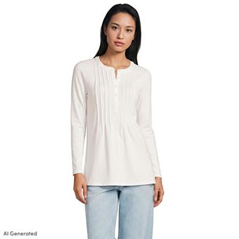 Women's Lands' End Long Sleeve Lightweight Pintuck Half Button Front Tunic
