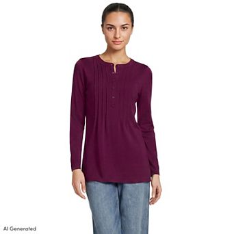 Women's Lands' End Long Sleeve Lightweight Pintuck Half Button Front Tunic