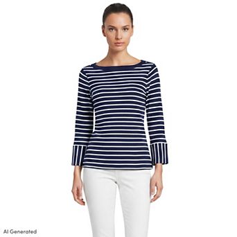 Women's Lands' End 3/4-Sleeve Mariner Cuff Sleeve Boatneck Top