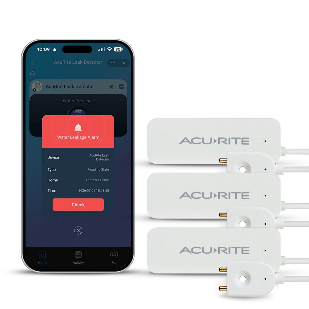 AcuRite Hydro Sense 3-Pack Smart Water Leak Detector with 3-Foot Probe & Mobile Alerts