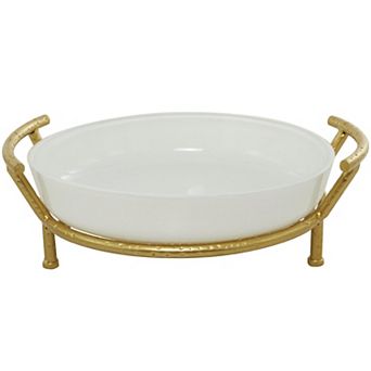 CosmoLiving by Cosmopolitan Glass Decorative Serving Bowl with Gold Metal Stand