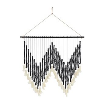 CosmoLiving by Cosmopolitan Wood Handmade Beaded Wall Decor with Fringe Tassels