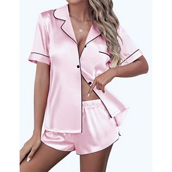 Ekouaer Womens Pajamas Short Sleeve PJS Shorts Set Soft Button Down Sleepwear 2 pc