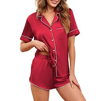 Ekouaer Womens Pajamas Short Sleeve PJS Shorts Set Soft Button Down Sleepwear 2 pc