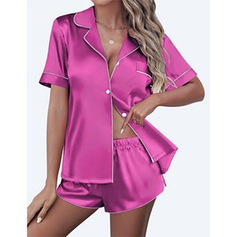 Ekouaer Womens Pajamas Short Sleeve PJS Shorts Set Soft Button Down Sleepwear 2 pc