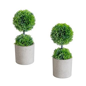 nearly natural Artificial Mini Cedar Ball Topiary in Cement Planter - Set of 2