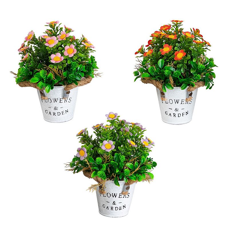 nearly natural Artificial Daisy Plant 8-Inch Garden Planter 3-Pack, Multi