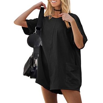 Ekouaer Summer Rompers for Women Short Sleeve Oversized T-shirt Romper Reversible Baggy Jumpsuit