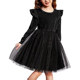 Arshiner Girl Dress Tutu Velvet Tulle Long Sleeve Special Occasion Dresses