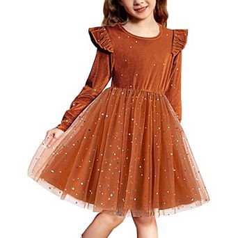 Arshiner Girl Dress Tutu Velvet Tulle Long Sleeve Special Occasion Dresses