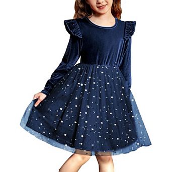Arshiner Girl Dress Tutu Velvet Tulle Long Sleeve Special Occasion Dresses