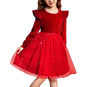 Arshiner Girl Dress Tutu Velvet Tulle Long Sleeve Special Occasion Dresses