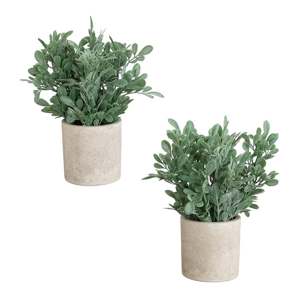 nearly natural 8-Inch Artificial Boxwood in Decorative Planter - Set of 2