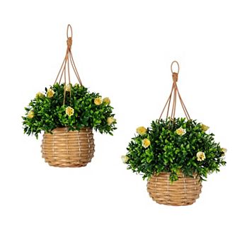 nearly natural Set of 2 13-inch UV Resistant Artificial Mini Rose and Aptenia