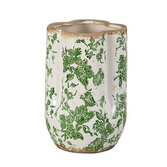 nearly natural 9-inch Floral Tuscan Ceramic Green Scroll Vase