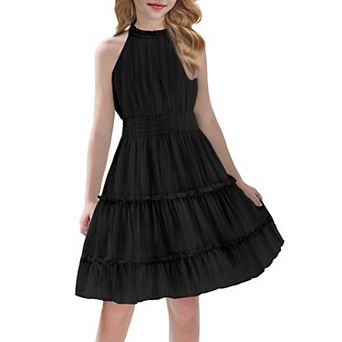 Arshiner Girls Halter Neck Sleeveless Smocked Tiered Flowy Summer Dress
