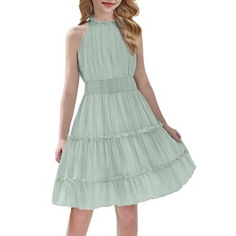 Arshiner Girls Halter Neck Sleeveless Smocked Tiered Flowy Summer Dress