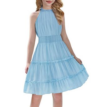 Arshiner Girls Halter Neck Sleeveless Smocked Tiered Flowy Summer Dress