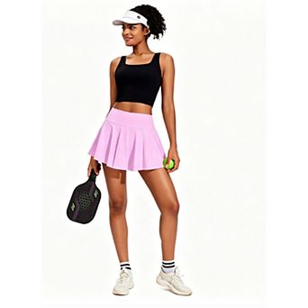 PINSPARK Women's High Waisted Pleated Tennis Skort Tummy Control Golf Skirt
