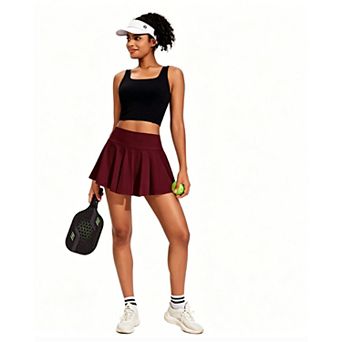 PINSPARK Women's High Waisted Pleated Tennis Skort Tummy Control Golf Skirt
