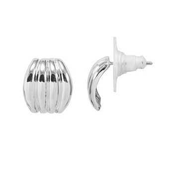 LC Lauren Conrad Silver Tone Bold Ribbed Metal Button Earrings