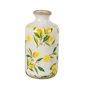nearly natural 8.5-inch Lemon Print Ceramic Rustic Vase