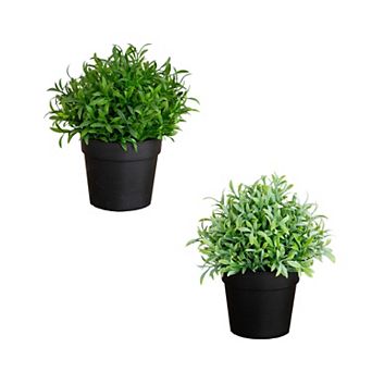 nearly natural 6-Inch Artificial Grass Plant Potted - Set of 2