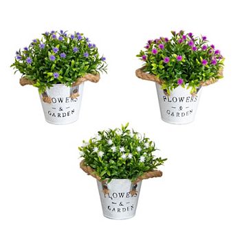 nearly natural Artificial Flowering Plant in Rustic Planter - Set of 3