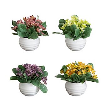 nearly natural Artificial Mini Hydrangea Plant Decorative Oval Planter - Set of 4