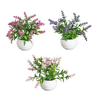 nearly natural Artificial Mini Lavender Plant 3-Pack in Decorative Oval Planters