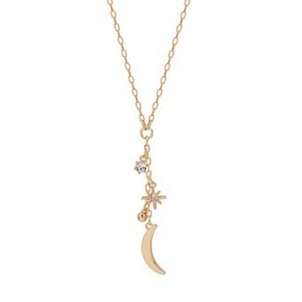 LC Lauren Conrad Gold Tone Crescent Moon & Stars Pendant Necklace