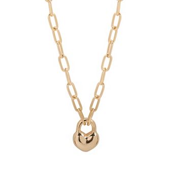 LC Lauren Conrad Gold Tone Steel & Zinc Heart Lock Pendant Necklace