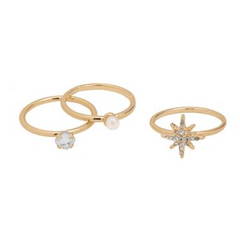 LC Lauren Conrad Gold Tone Starburst & Pearl Ring Set