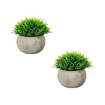 nearly natural 4.5-Inch Artificial Grass Plant in Cement Planter - Set of 2
