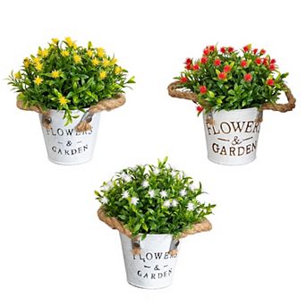 nearly natural 8-inch Artificial Flowering Plant in Rustic Planter - Set of 3