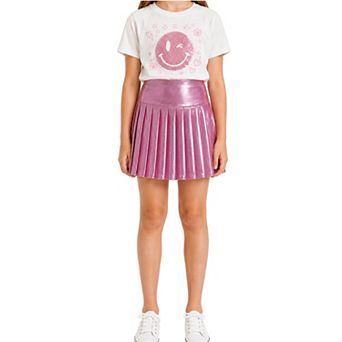 2Bunnies Girls' Shimmer Metallic Pink Pleated Skort with Pocket