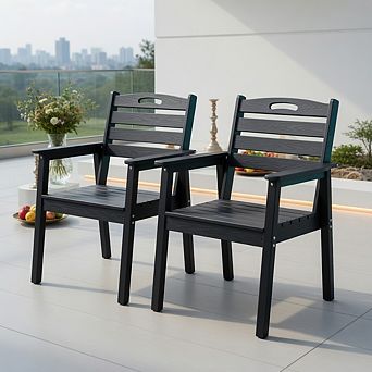 Black HDPE Outdoor Dining Chairs, Ergonomic Backrest & Armrests