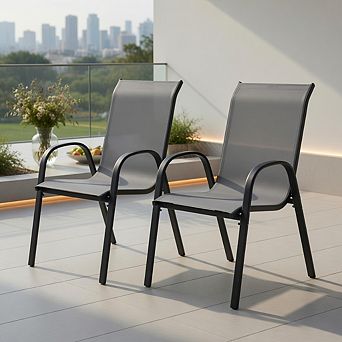 2-Pack Gray Stackable Patio Dining Chairs, Breathable Fabric, 330lb