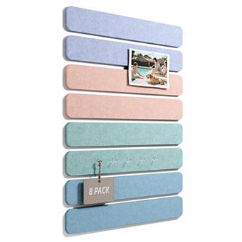 Felt Strip Bulletin Board 8-Pack 13"x2" with 50 Push Pins Adhesive Wall Organizer for Home Office